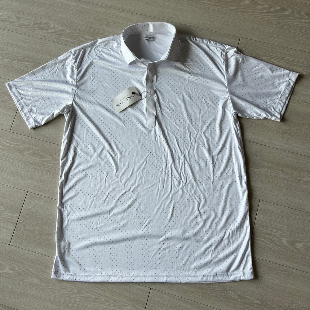 Collars & Co Dress Collar Polo Mens 2XL White Dotted Short Sleeve